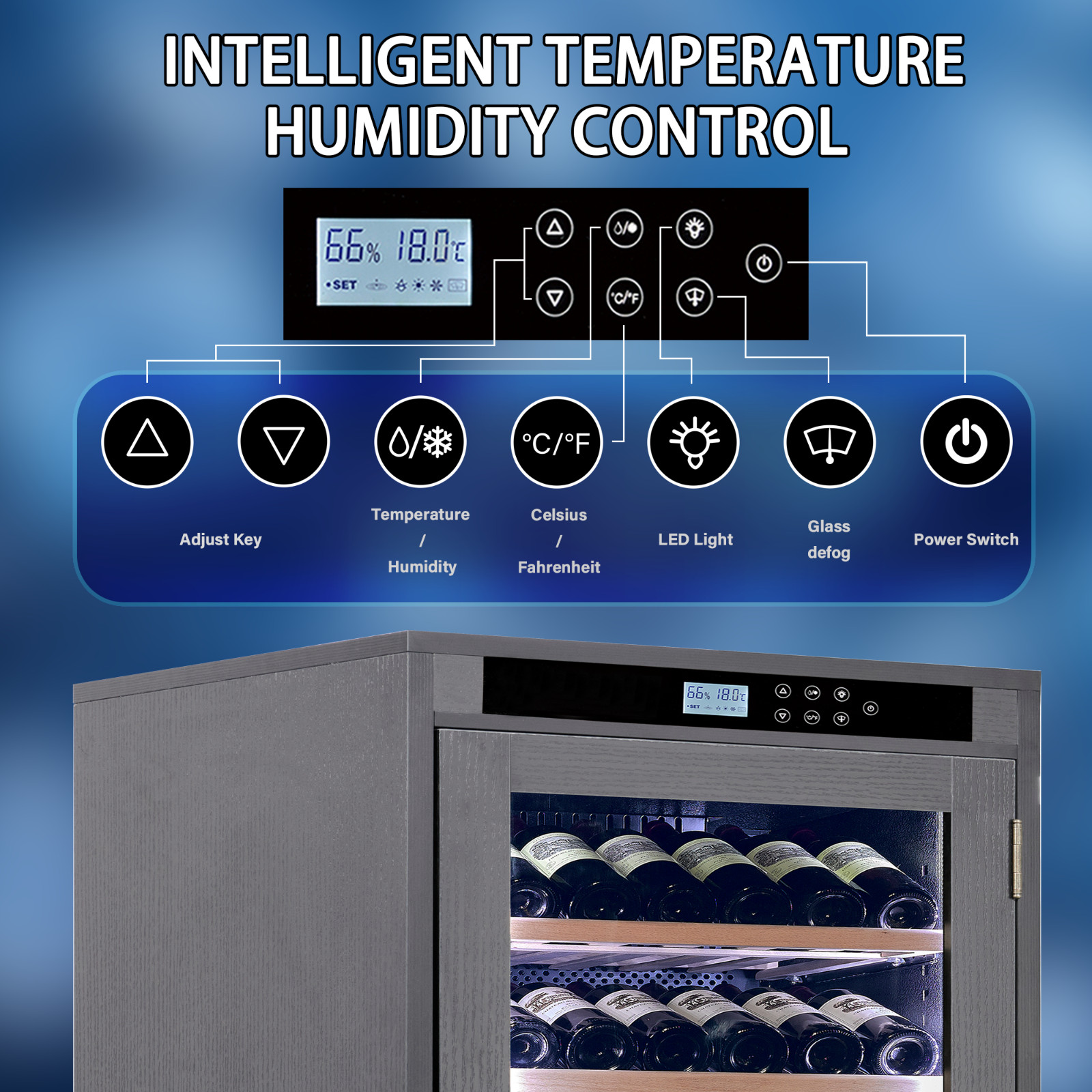 10.6 ft3 Intelligent Temperature-Controlled Multi-Tiered Wood Wine Cabinet