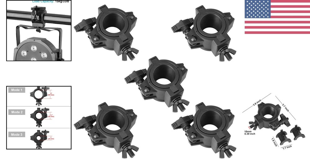 33lb Capacity Plastic O Clamps for Versatile DJ & Stage Lighting - 5 Count