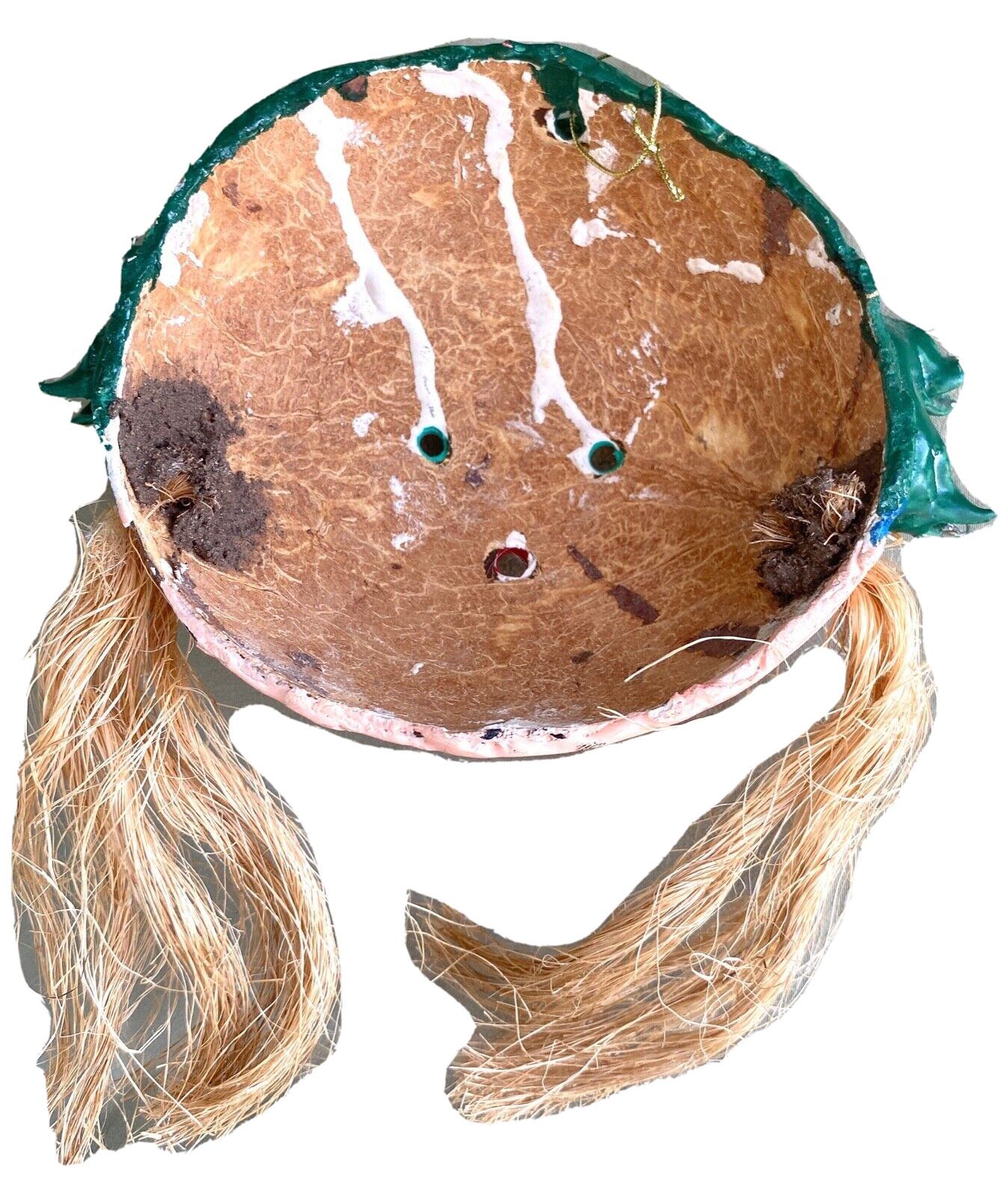 Vintage Hand Painted Folk Art Coconut Shell & Seed Pod Mask, Mexico