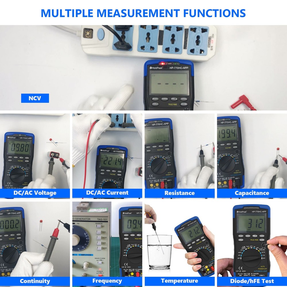 Bluetooth Multimeter NCV True RMS Temp 600A Voltmeter Ammeter AC DC Ohm Meter US