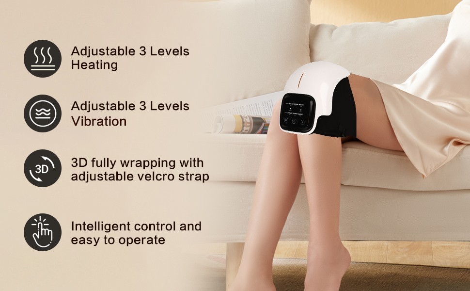 Wireless Knee Massager with Heat Vibration Massage LED Screen Infared Therapy