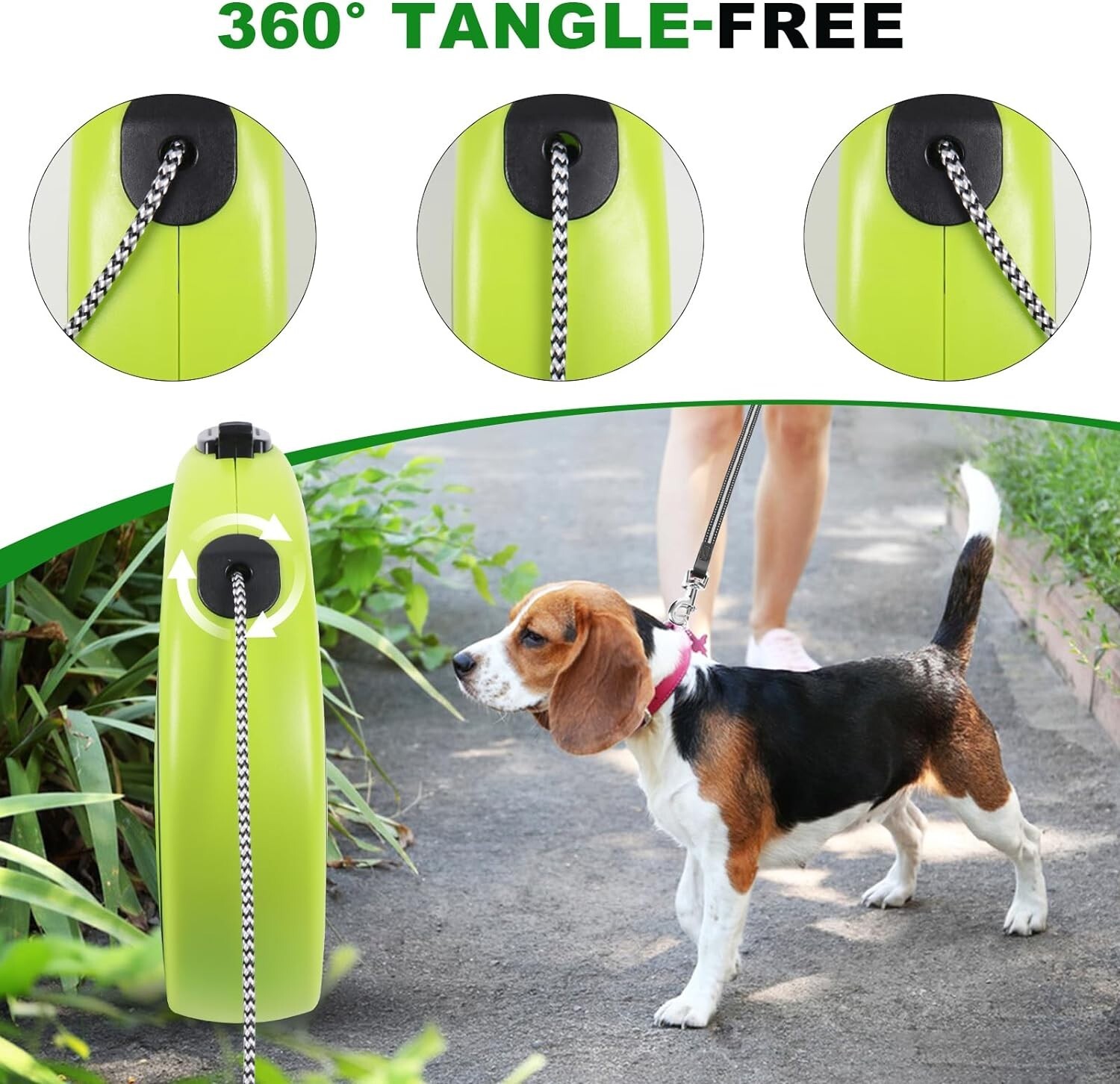 Retractable Dog Leash 30 FT, Heavy Duty Dog Leash for Dogs 77 lbs, 360° NoTangle