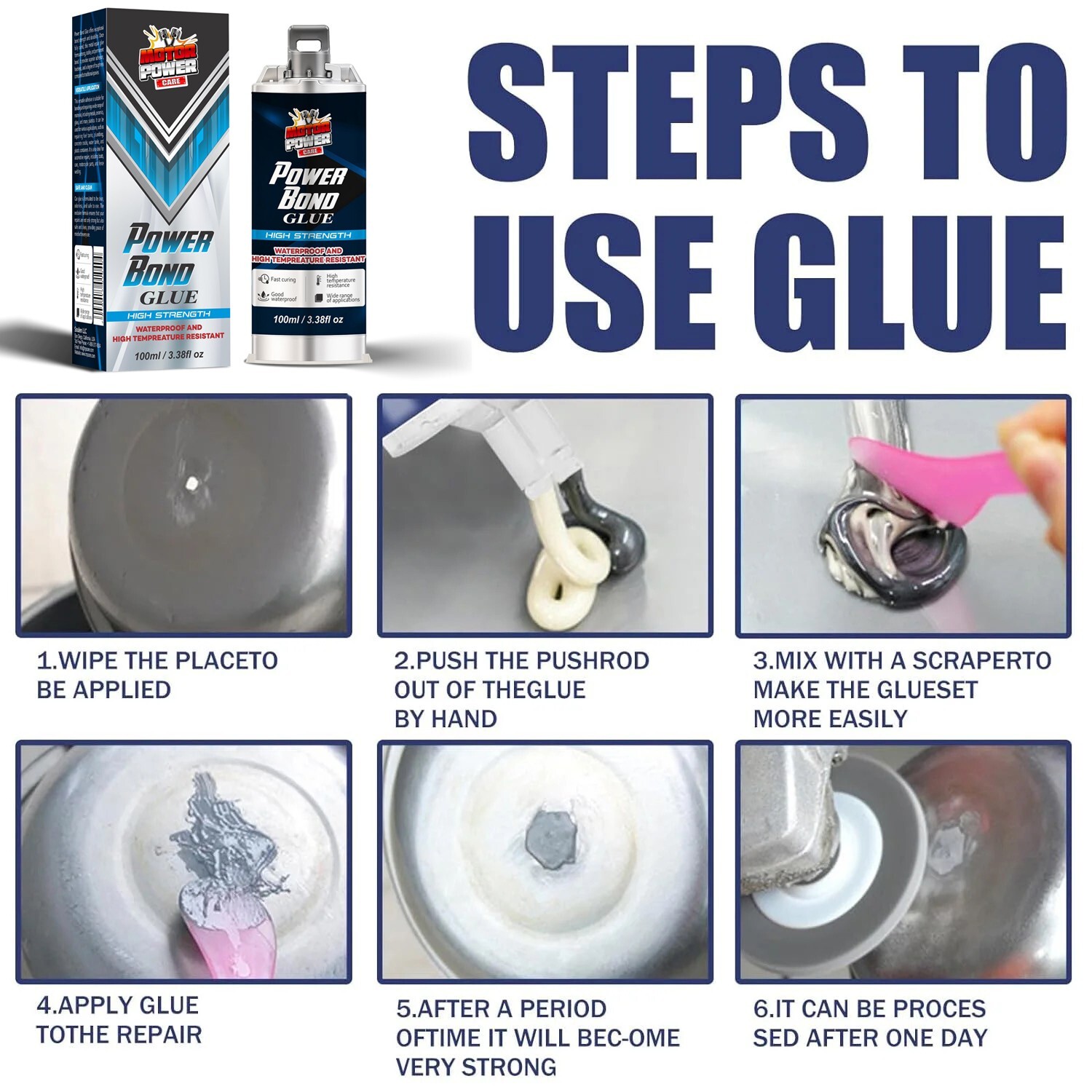 2 x Automotive Power Bond Glue, Metal Repair Glue, High-Temperature Resistant