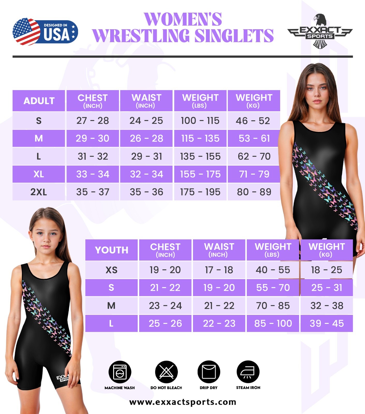 Exxact Sports Sublimated High-Cut Youth Girls Wrestling Singlets