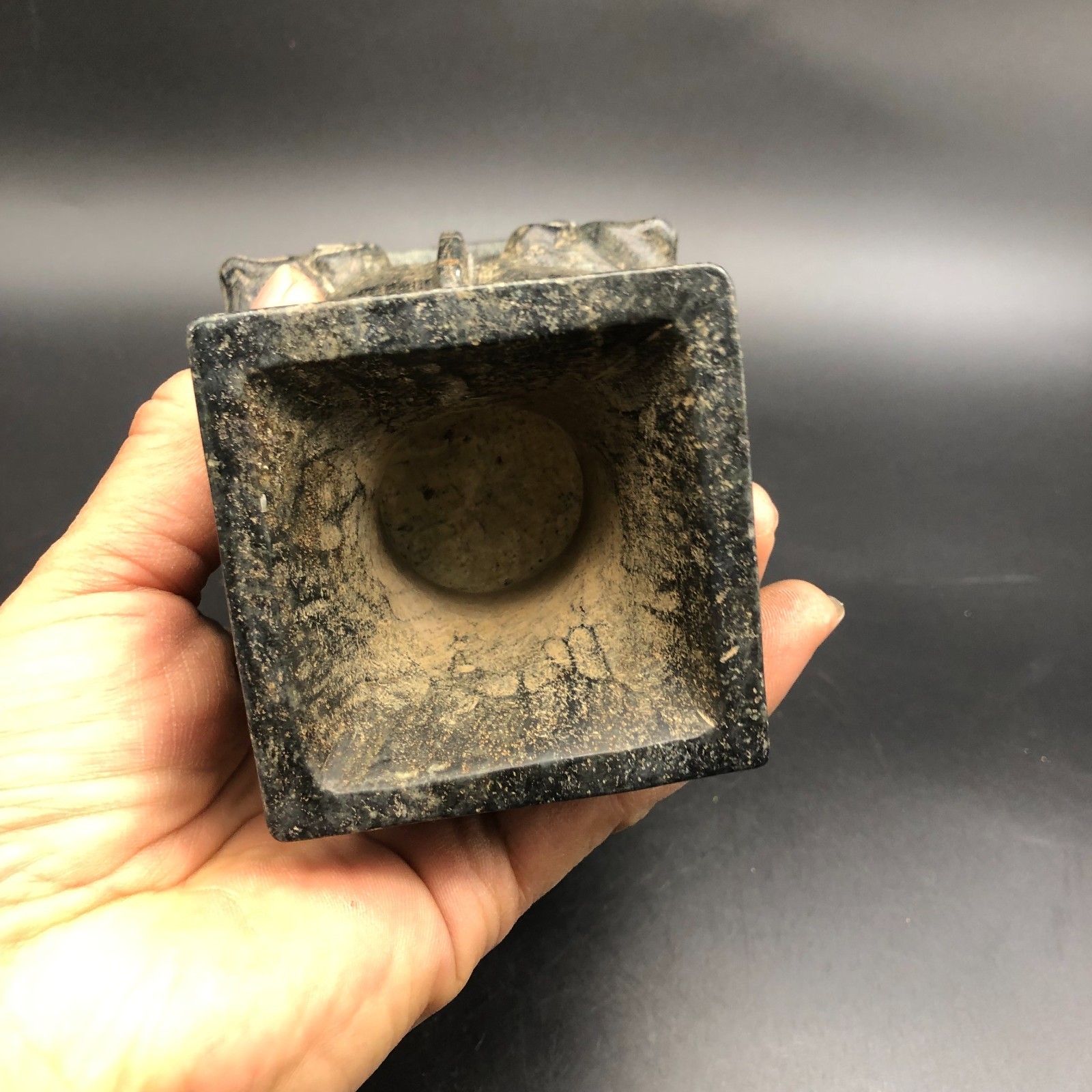 Old HongShan Culture Meteorite Jade Hand-Carved Sheep Head Vessel