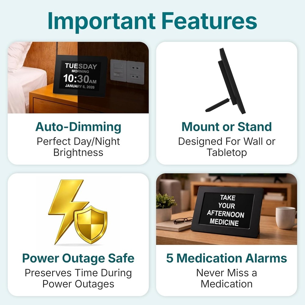 Large Display Dementia Clock for Seniors