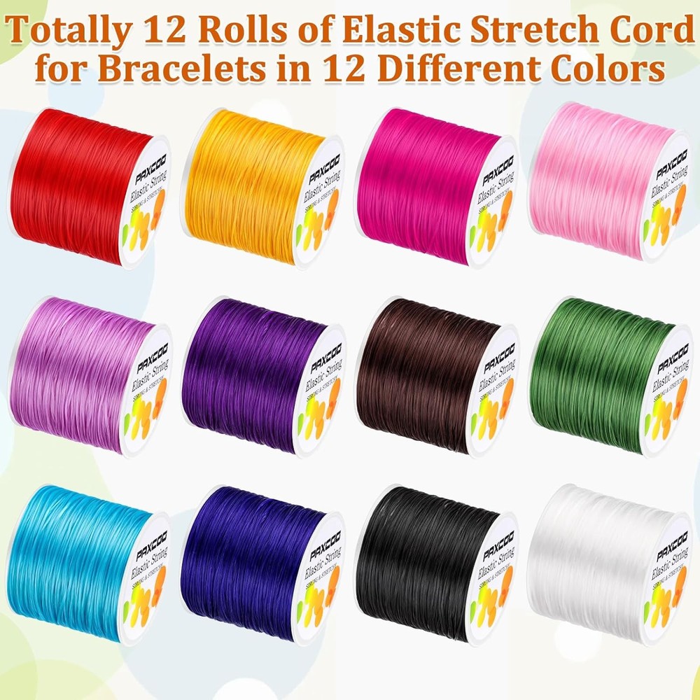 PAXCOO 12 Rolls Elastic String for Bracelets, Stretch Magic Multicolors