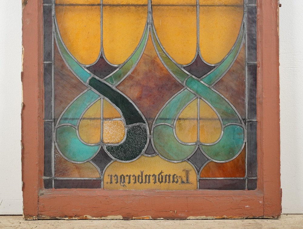 1900s Rectangular Leaded Stained Glass Church Window - R290394