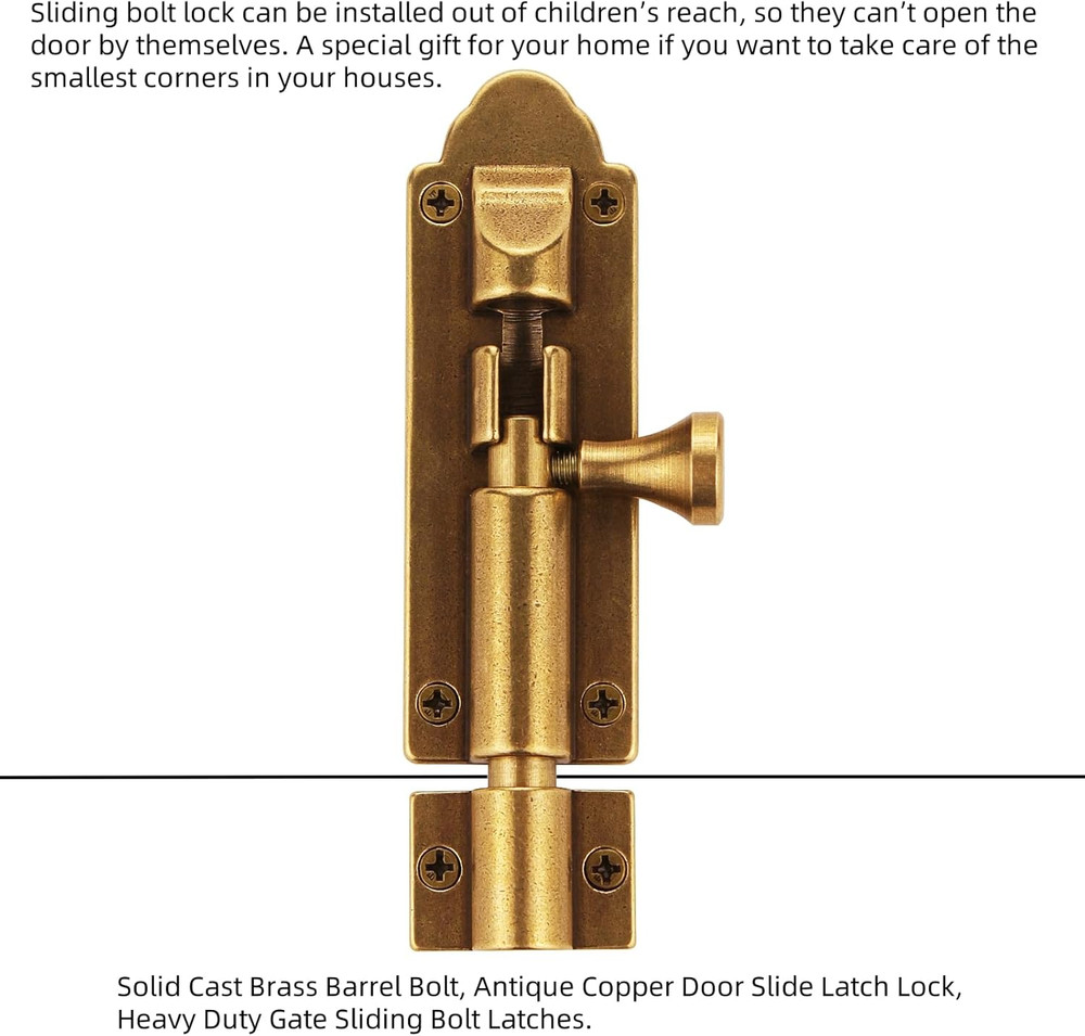 Solid Cast Brass Barrel Bolt Antique Door Slide Latch Lock Heavy Duty Gate