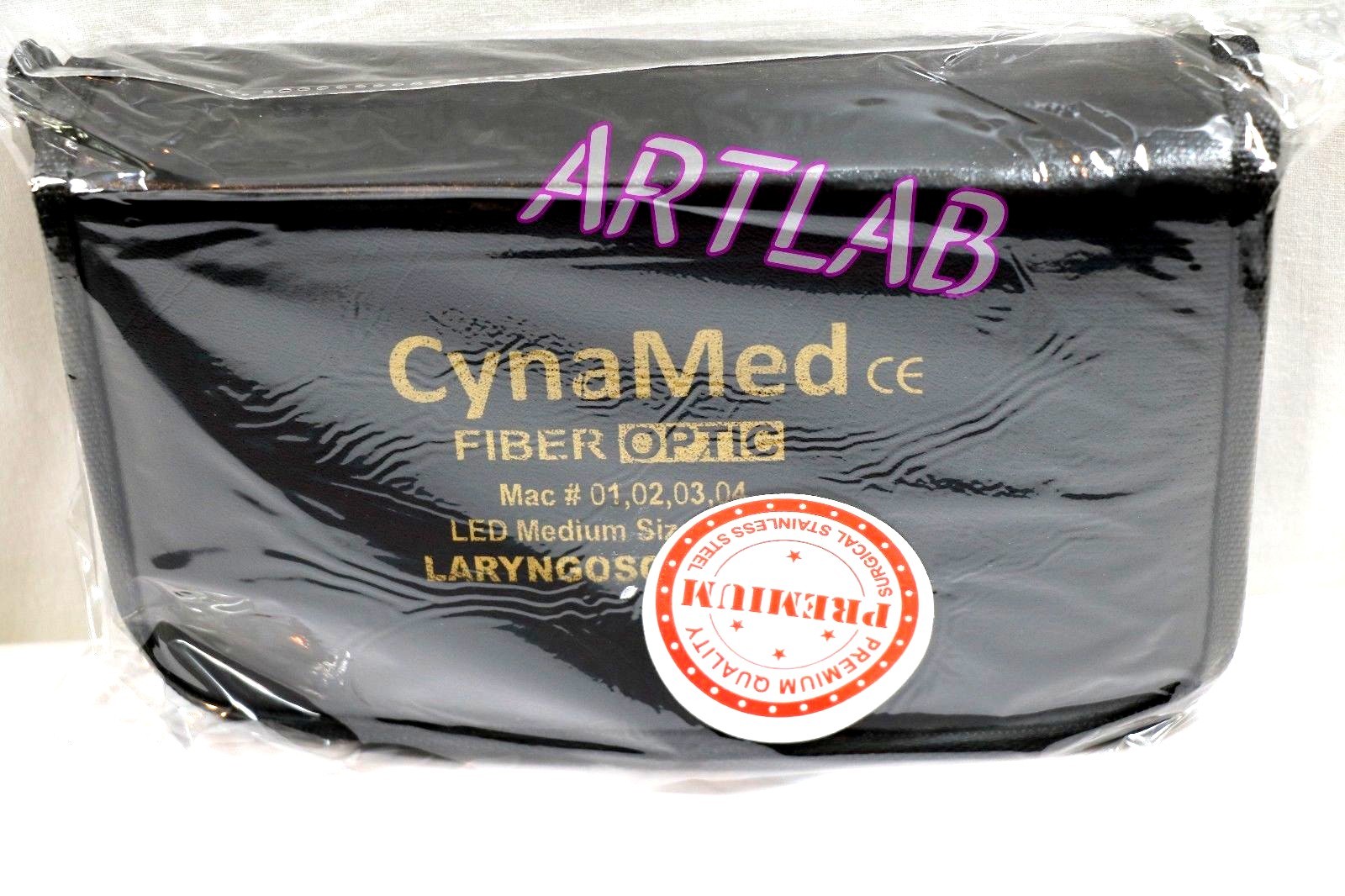 FIBER-OPTIC LARYNGOSCOPE SET OF 4 INTUBATION BLADES 1,2,3,4 + MEDIUM HANDLE