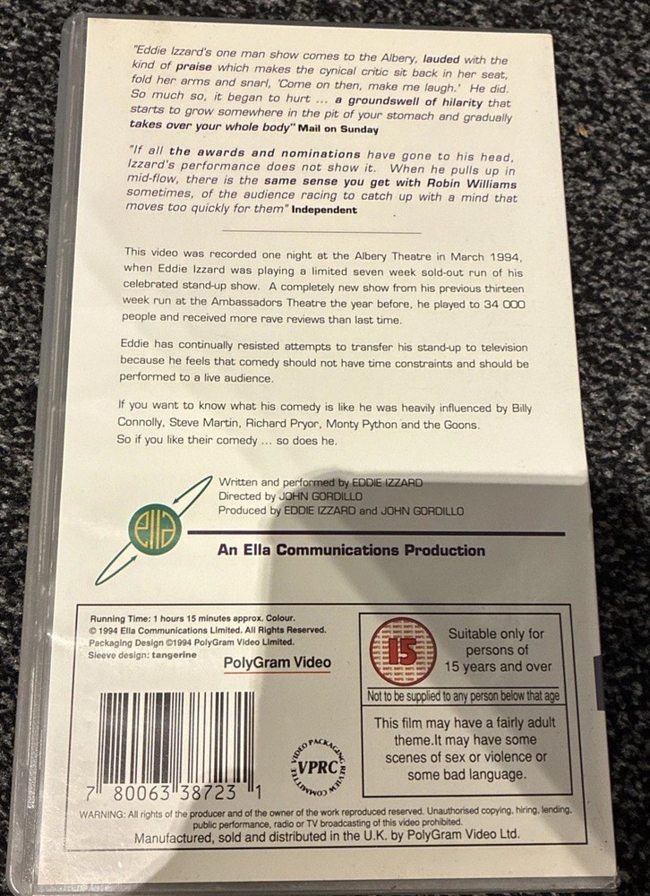 Eddie Izzard Unrepeatable VHS