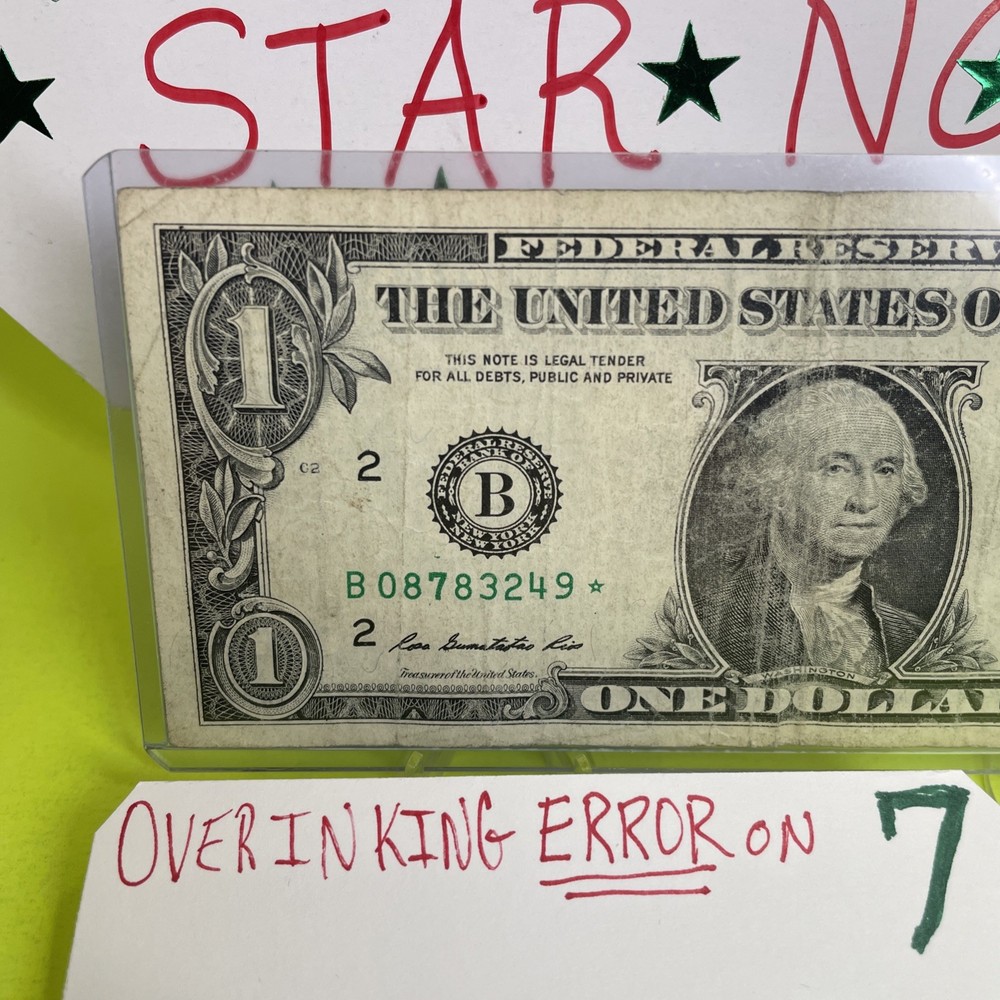 2013 B Duplicate Print ⭐️STAR NOTE Error OVER INKING ON 7 $1 B08783249 * Fancy