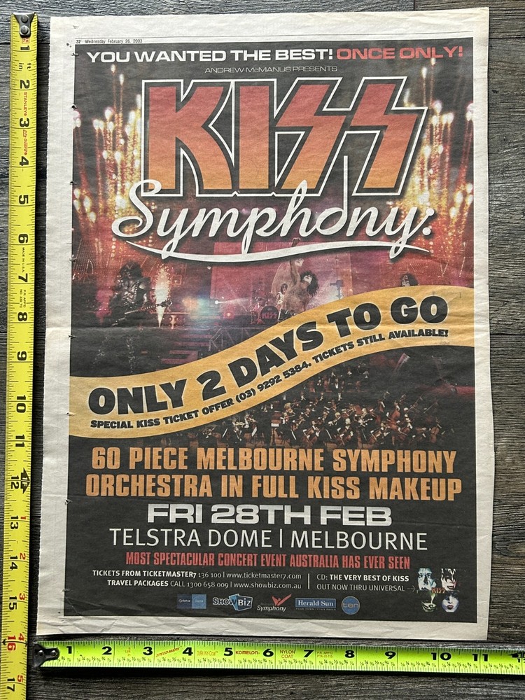 KISS Poster Ad Symphony Concert Melbourne Australia 2003 11x16 Vintage Kiss B
