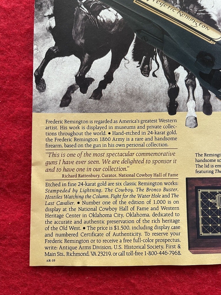 Frederic Remington 1860 Army 1990 Print Ad Commemorative