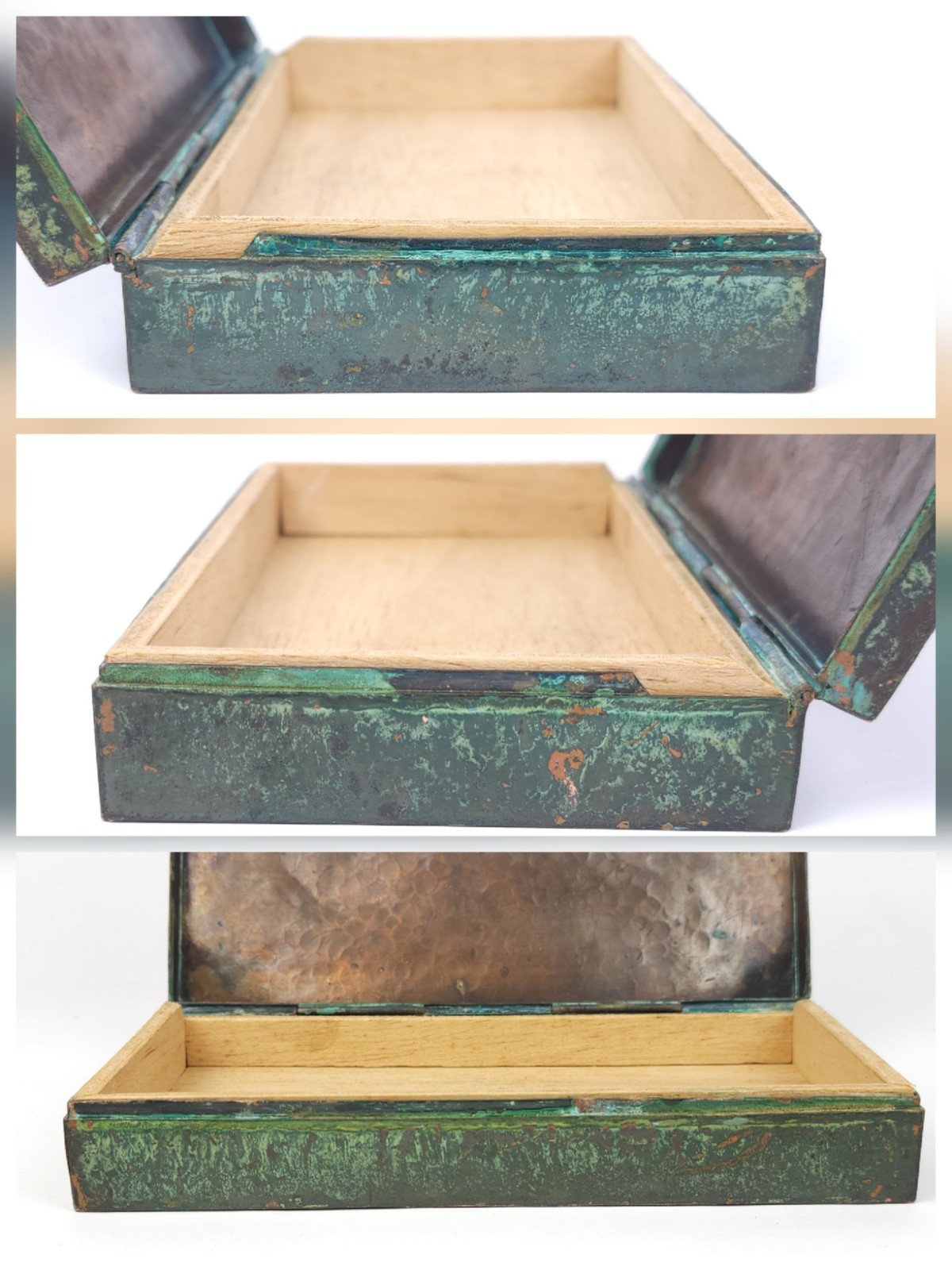 Vintage Peru Enameled Copper Cigarette Trinket Box Silver Tone Metal Bird Bull