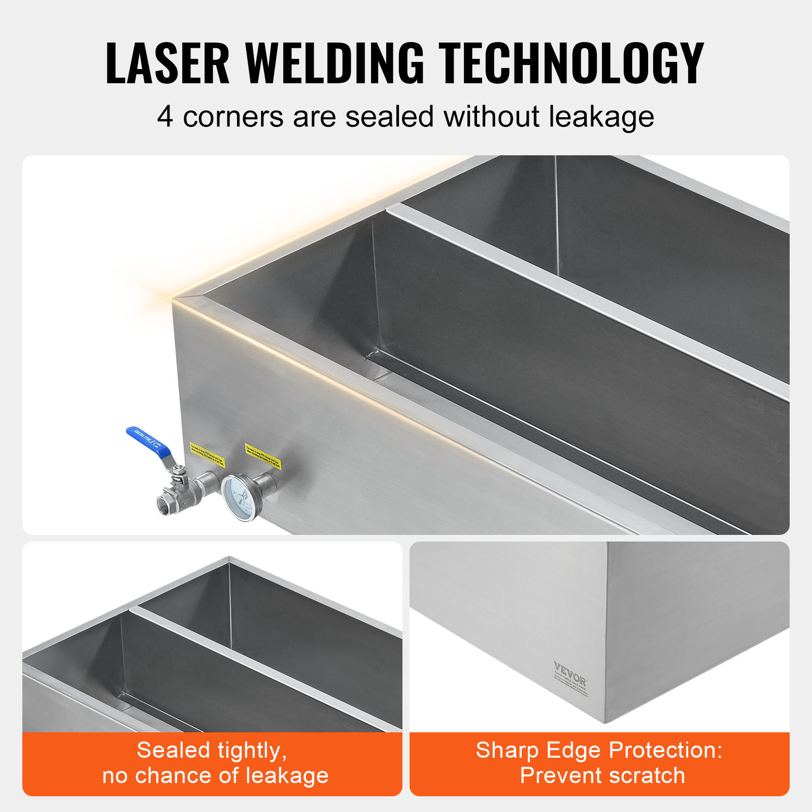 VEVOR 24x48x19 Maple Syrup Evaporator Pan Stainless with Valves and Thermometer