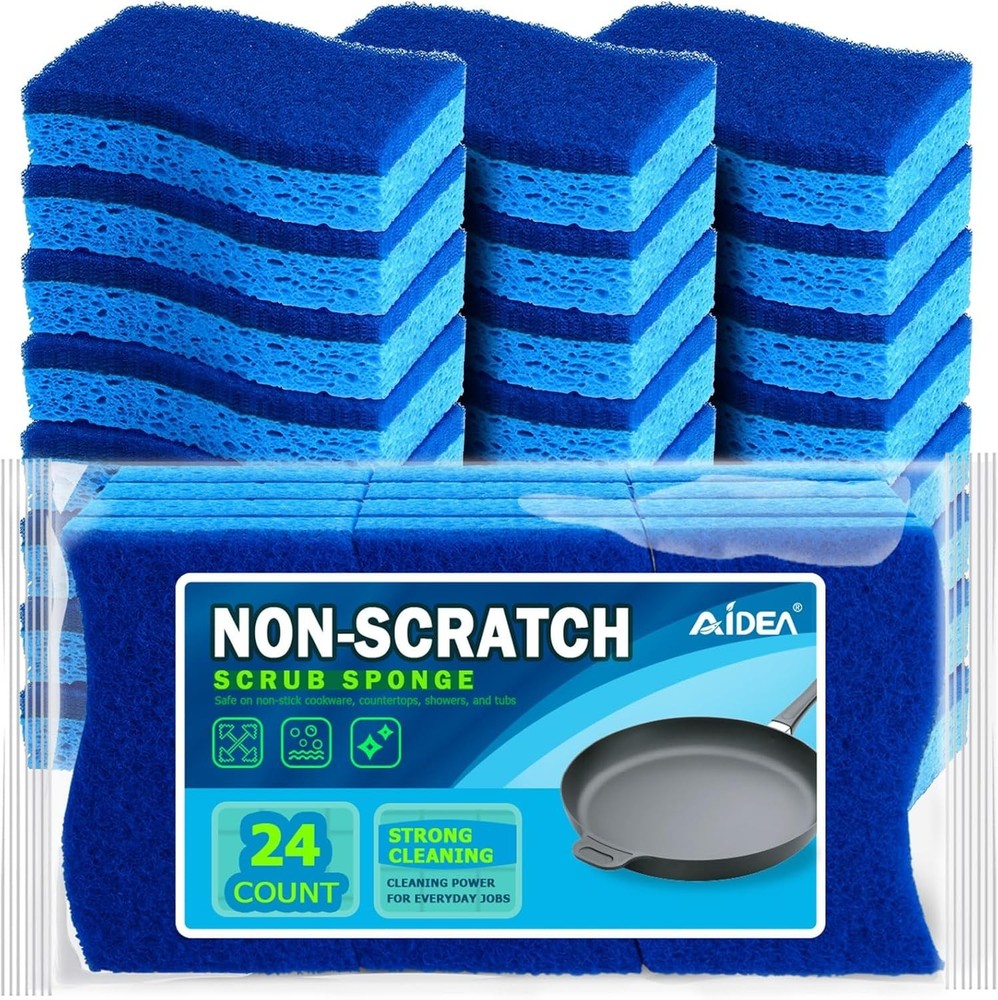 AIDEA Non-Scratch Scrub Sponges 24 Ct - Dish & Kitchen Cleaning