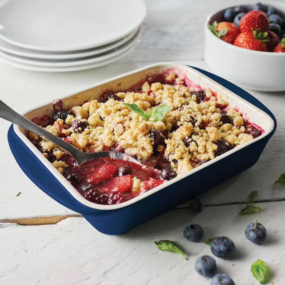 Mae 3 Piece Ceramic Porcelain Enamel Bakeware Set-Cobalt