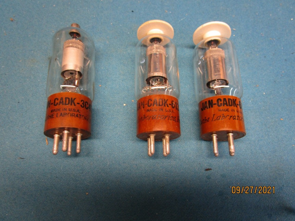 3 Used Untested Kuthie Laboratories Vacuum Tubes Various Sizes and Styles