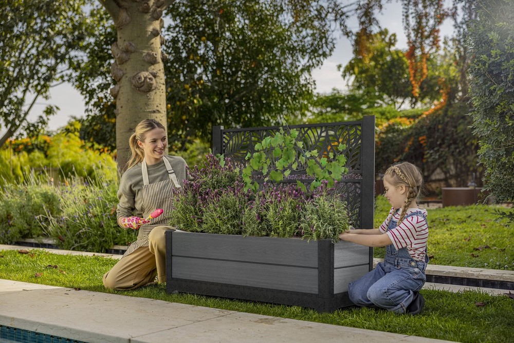 Keter Tulip Screen Planter, Gray Resin, 13.56 Cu Ft Capacity, Rectangular 43.2