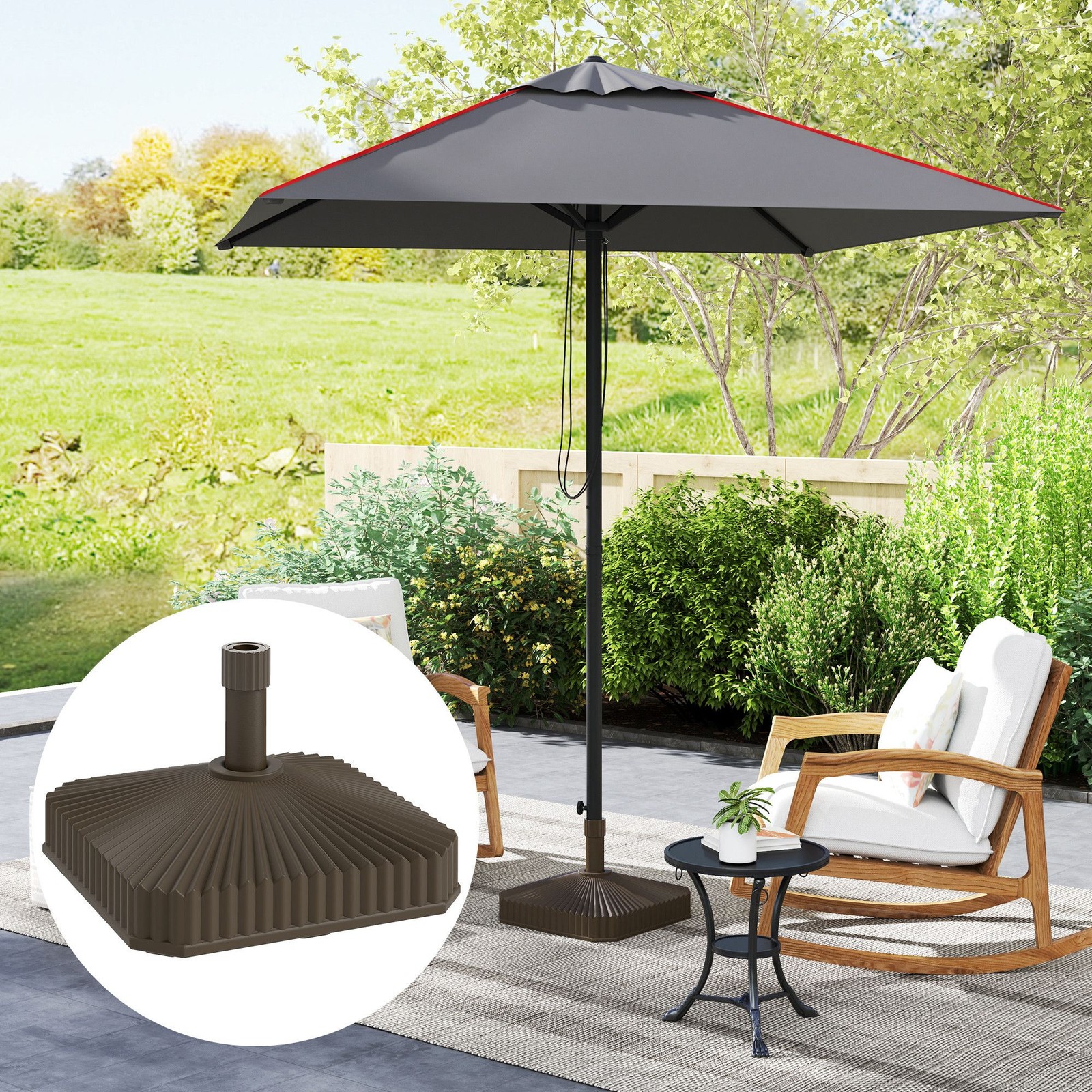 Square Patio Umbrella Base Heavy Duty Outdoor Stand Fillable Brown 42lbs Sand