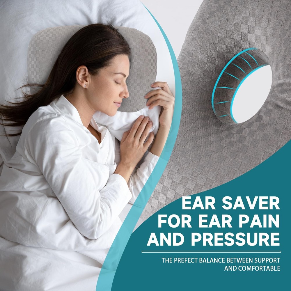 Ear Piercing Pillow with an Hole, Cotton and Polyester Side Light Grey