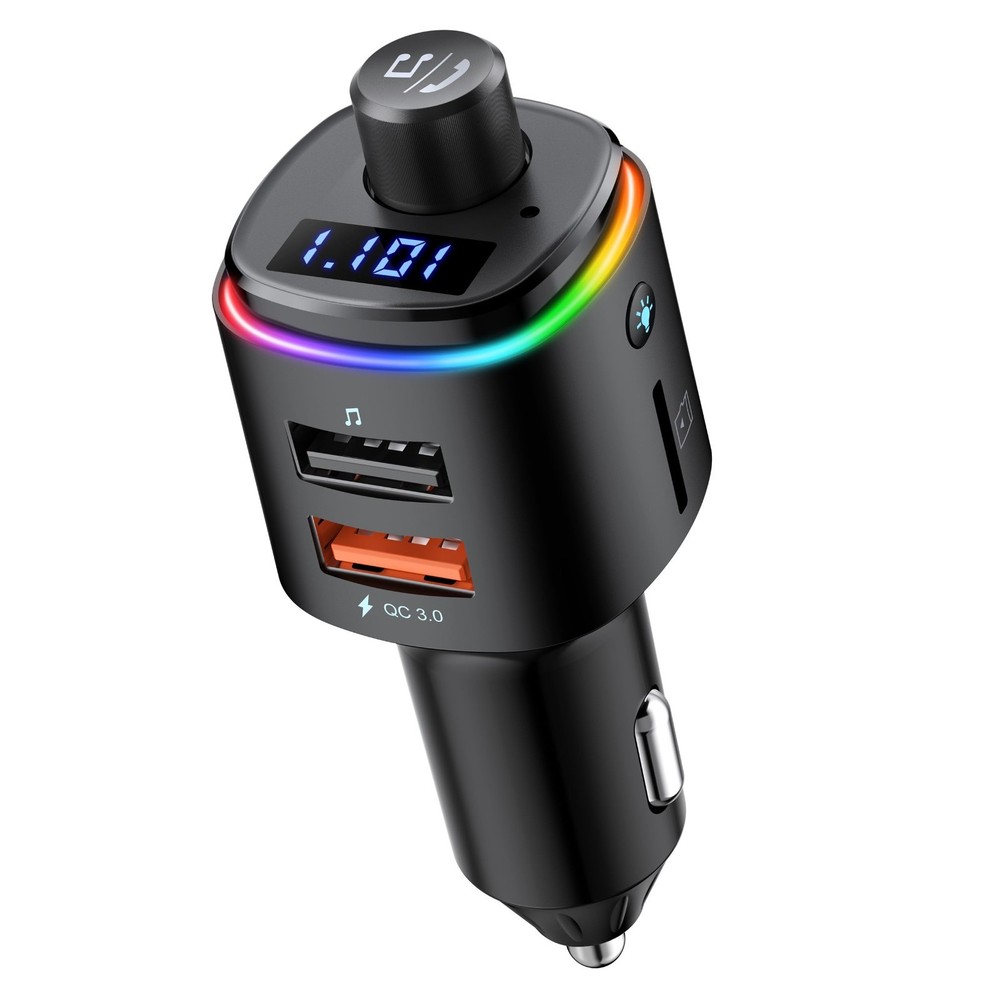 Bluetooth FM Transmitter Car Adapter, QC3.0 Fast Charge, Wireless Radio Kit, 7 C