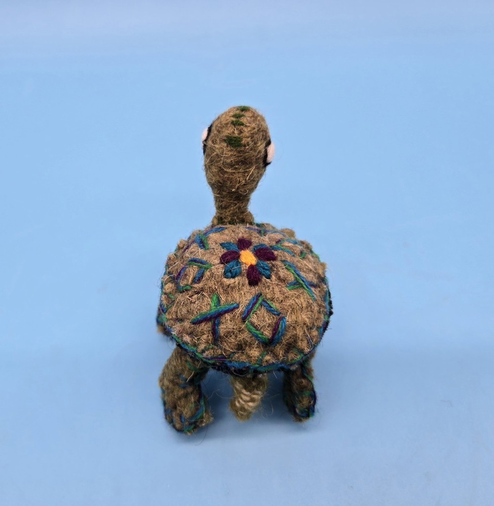 Tiny Felted Wool Turtle Figurine With Flower Handmade