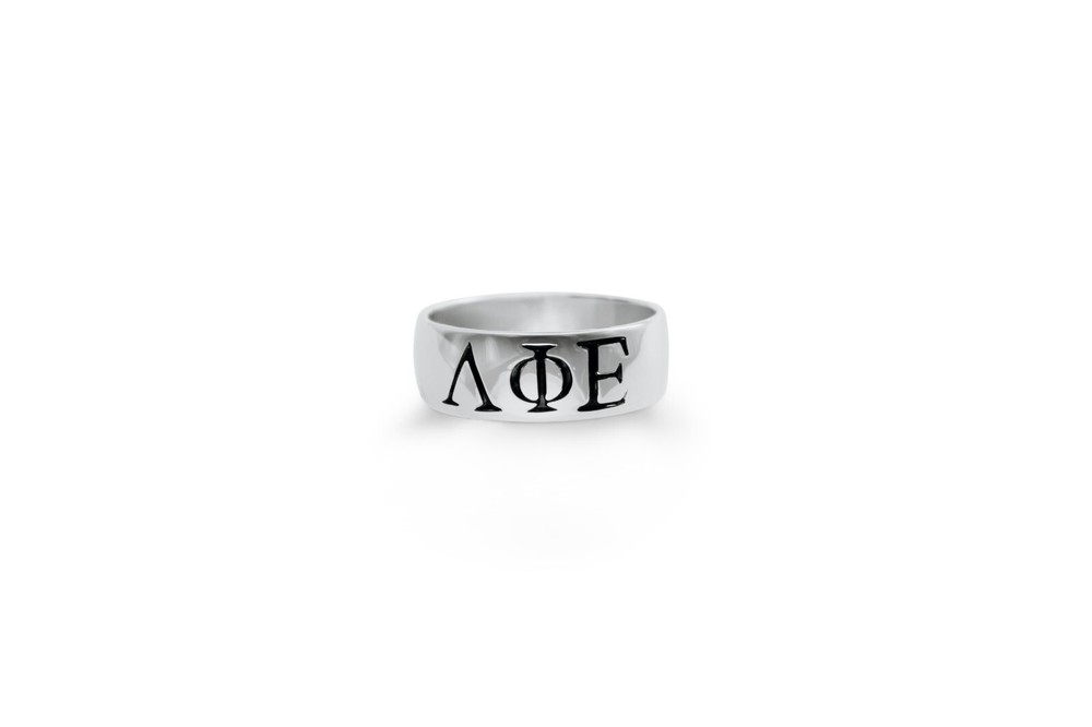Lambda Phi Epsilon Sterling Silver ring with Black Enamel letters