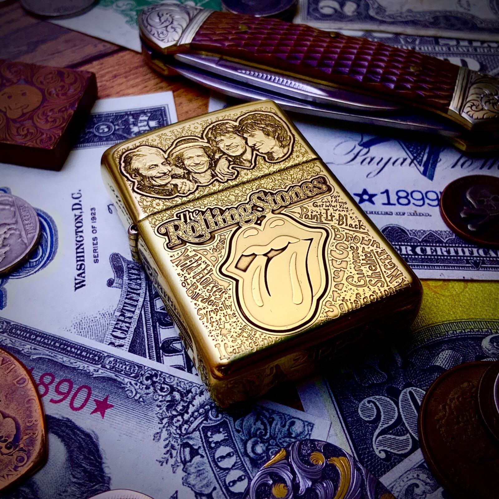 Zippo “Rolling Stones” Themed Engraved Brass Armor Lighter Limited Edition of 50