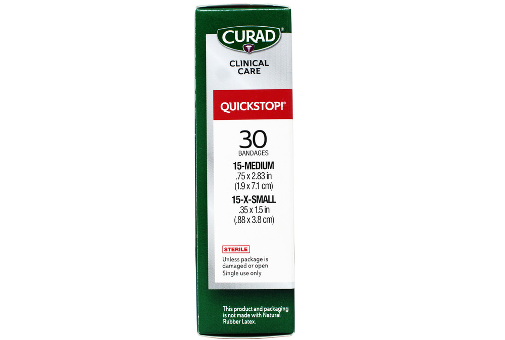 Curad QuickStop Flex-Fabric Bandages, Clotting Tech, Assorted, 30 Count, 4 Pack