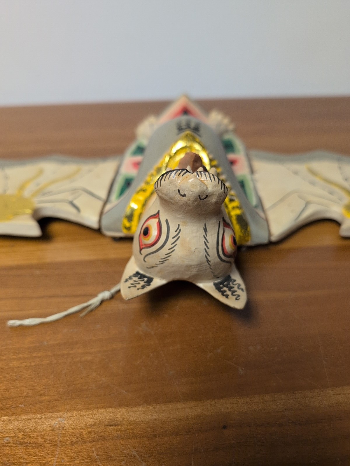 Vintage Flying Bat Mobile Balinese Spirit Chaser Hand Carved Wood Folk Art 18"