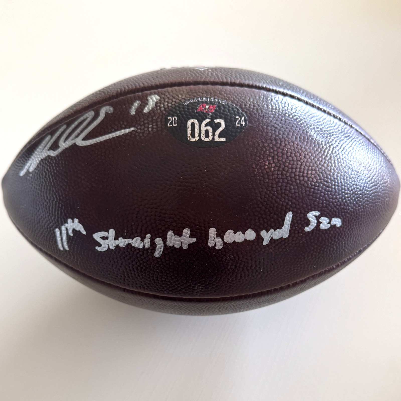 🏈Mike Evans GAME-USED💪Signed +Inscribed Ball Tampa Bay Buccaneers 24-25 Season