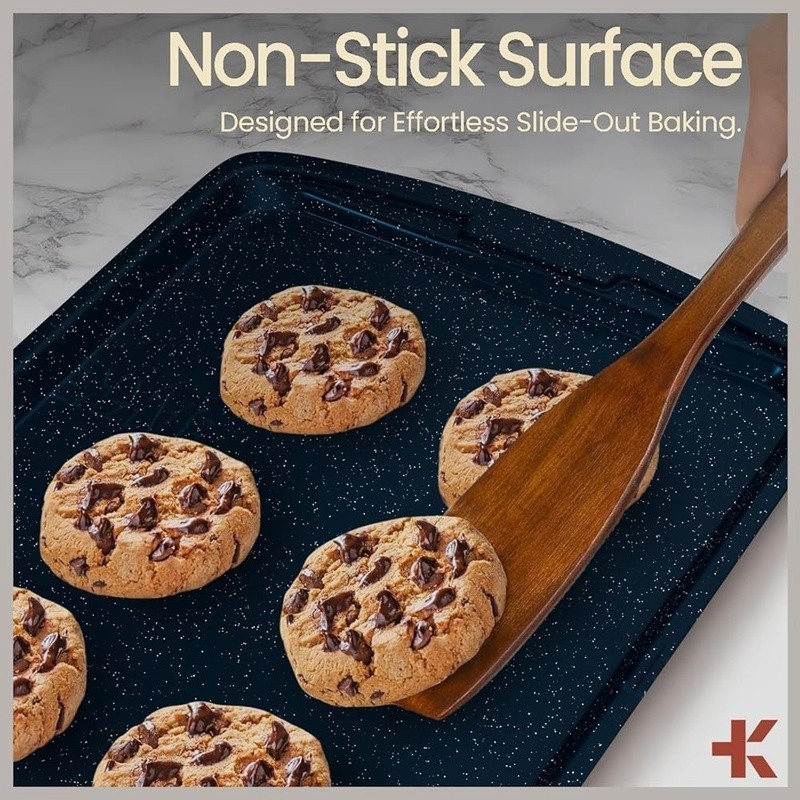 Kitchen Baking Pan Set Nonstick Blue Marble Coating Carbon Steel Bakeware Set