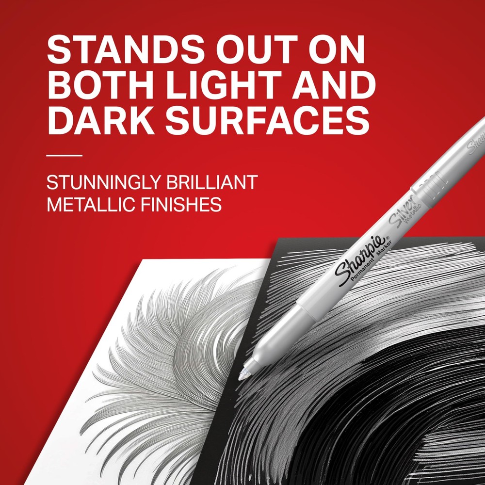 Sharpie Metallic Permanent Markers, Fine 2 Count Silver, 2 Silver