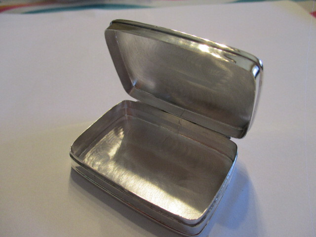 Large sterling silver pill box rectangular shape engraved around the top 2 1/8