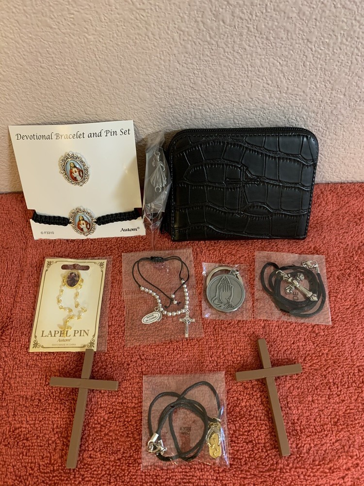 Rosary Black Case Cross Pendant Mary Knots Pin St Benedict  Bracelet Religious