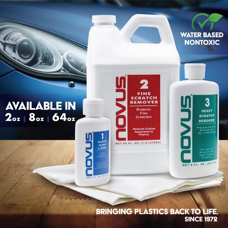 Novus Plastic Polish Kit #1, #2 2oz. with 2 Polish Mates Premium Cloths