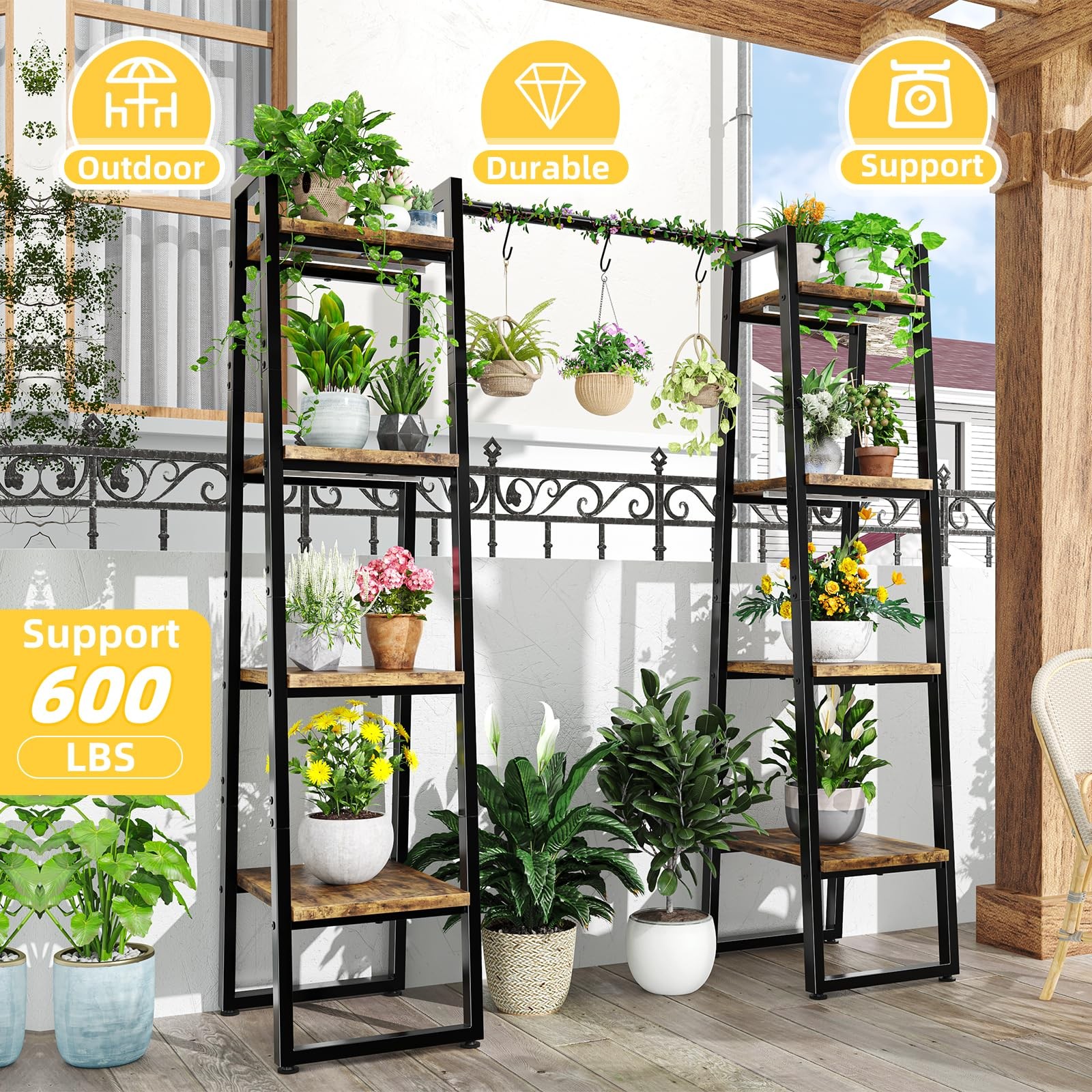 Plant Stand Indoor with Grow Lights, 4 Tier Large Hanging Plant Shelf for Pla...
