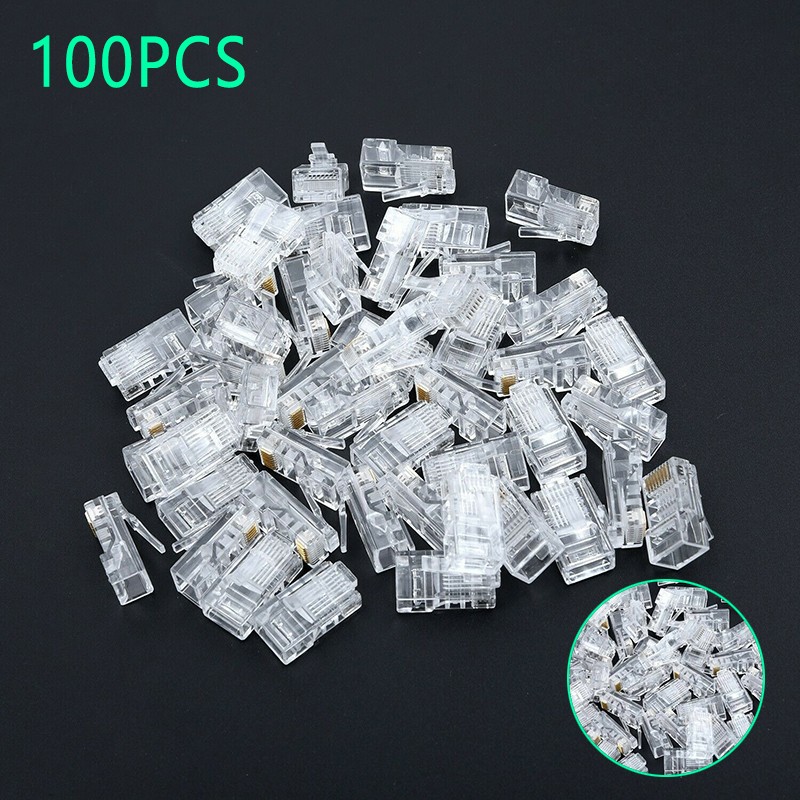 100PCS CAT5e RJ45 Pass-Through Network Cable Modular Plug 8P8C Connector End