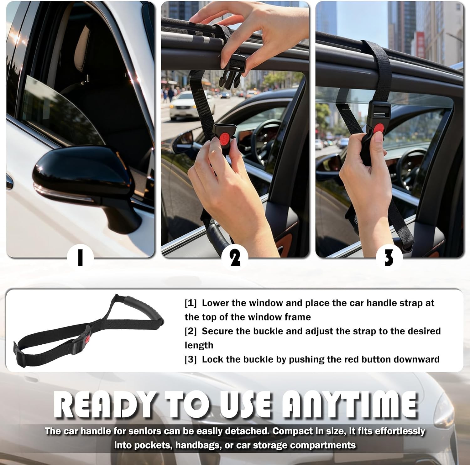 2PCS Car Door Handle for Elderly,Adjustable & Portable Car Handle Assist for Eld