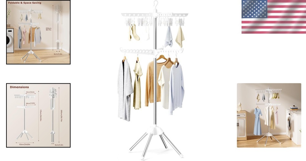 2-Tier Foldable Clothes Drying Rack - Rotatable 360° Space-Saving Solution