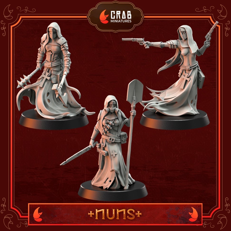 Nuns for 32mm Grimdark Crusade, Wraith Pilgrims