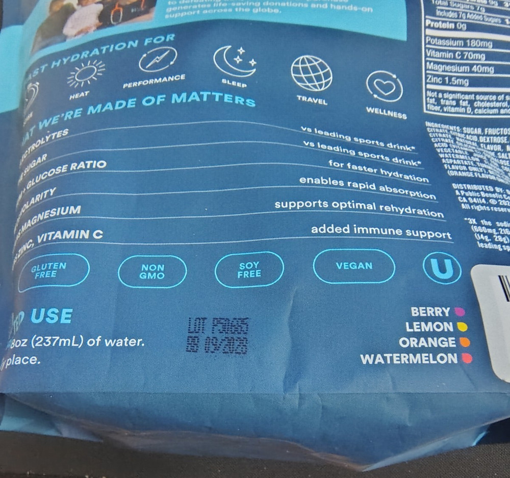 64 ASSORTED FLAVOR Drip Drop Hydration Drink Packets Grape, Watermelon ect