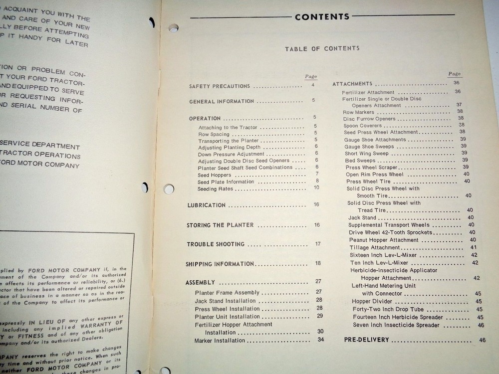 *Ford Series 320 Pull Type Planter Operators Owners Manual Original!