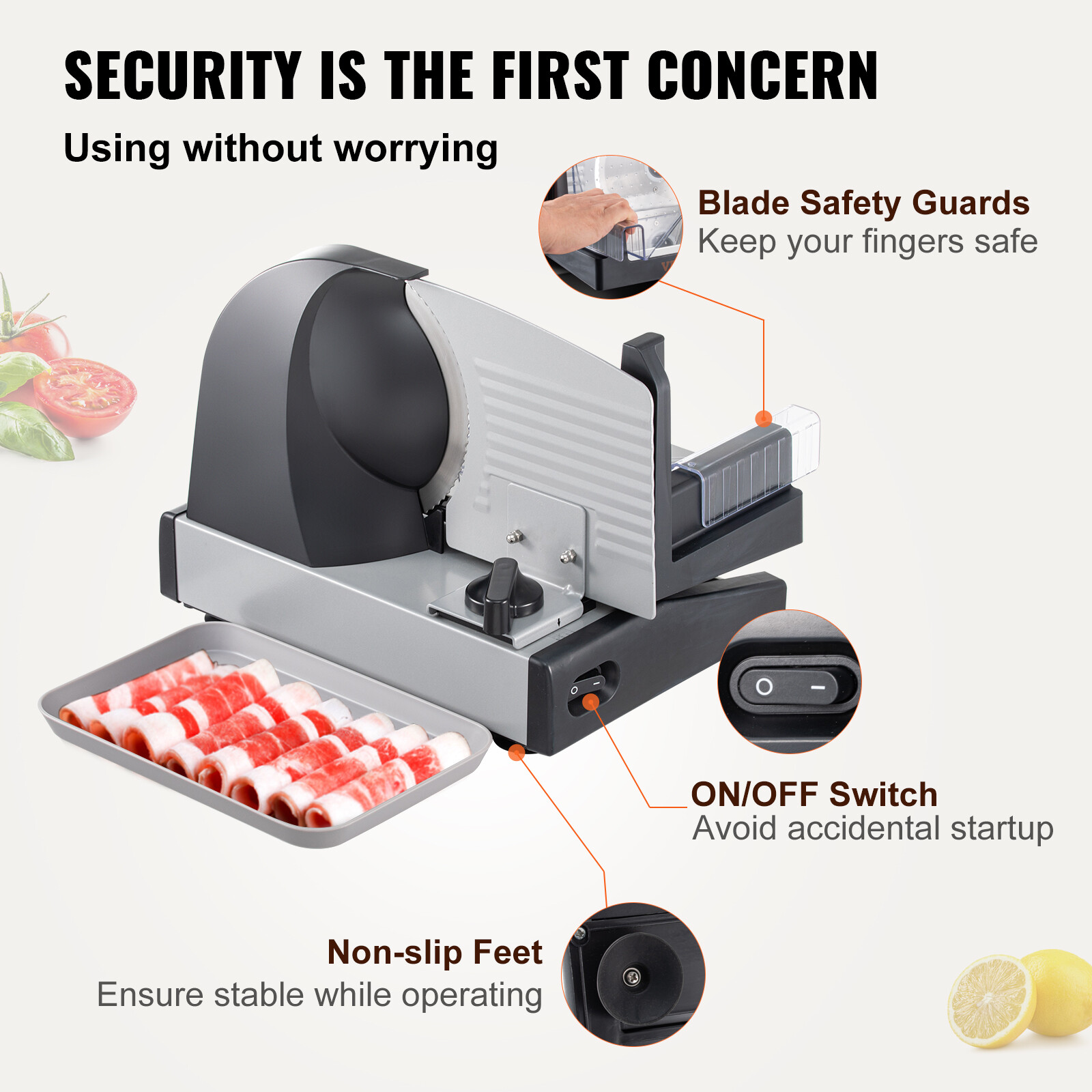 VEVOR 7.5" Electric Meat Slicer 200W Deli Meat Food Cutter Slicer Kitchen Home