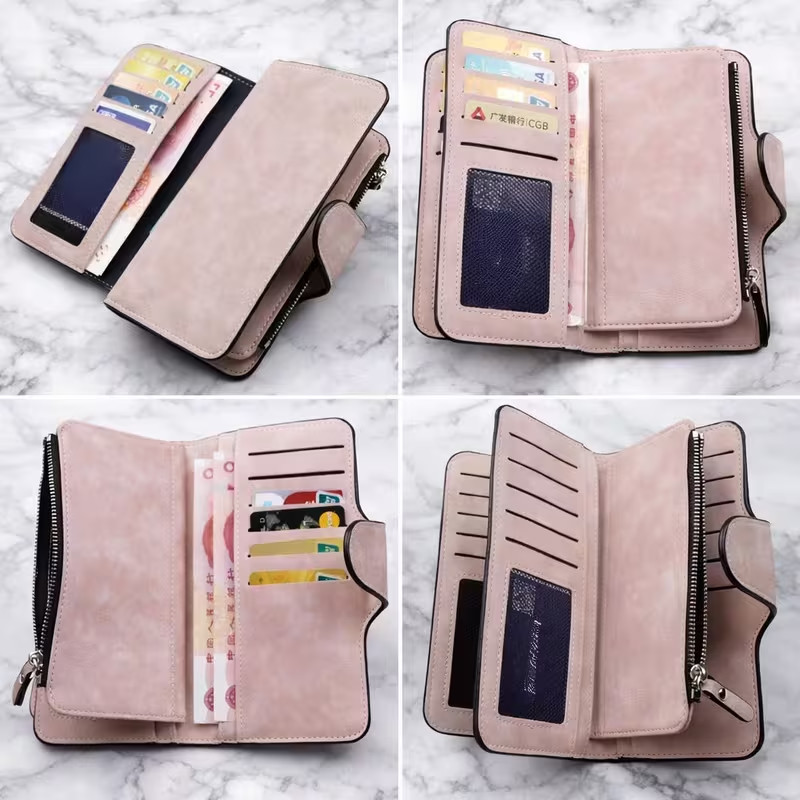 Women’s Long Trifold Wallet Large Capacity Organizer, Card Slots, Zipper Coin