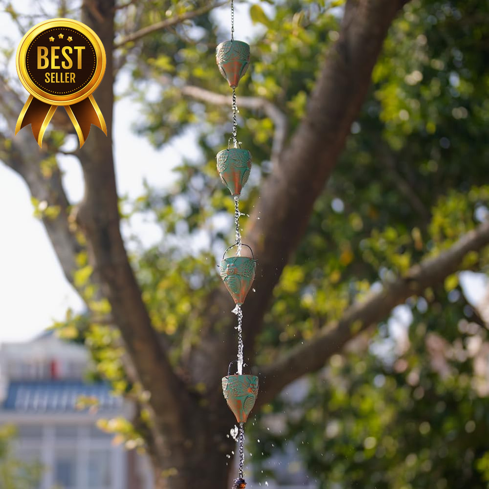 10ft Rain Chain Bee Cup Gutter Downspout Replacement Adjustable Drain Chain