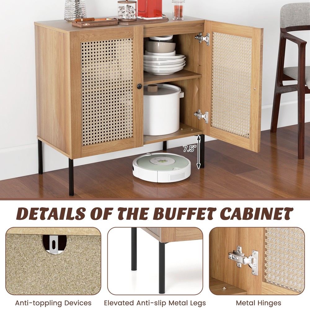 Kitchen Storage Cabinet Buffet Sideboard w/ 3-Position Adjustable Shelf Oak
