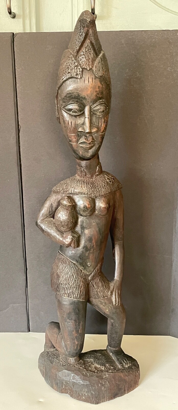 African Nigerian Yoruba large hand carved wood female woman figurine statue 19"